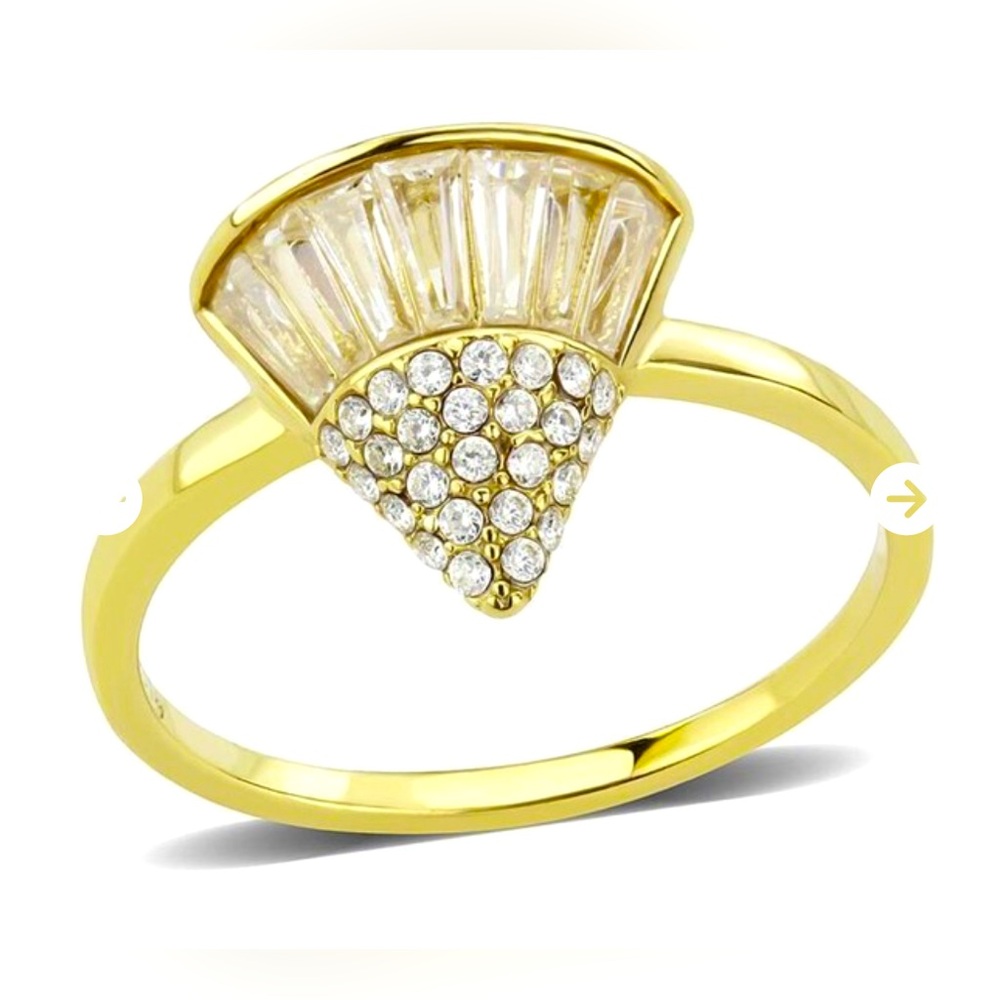 Brand new .70 carat baguette white sapphire pizza gold plated stainless steel
